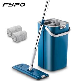 Mops Fypo latest Mop Set Hands Free Wash Cleaning Tools Floor Cleaner Microfiber Mops With Bucket Kitchen Clean Flat Squeeze Mop 230718