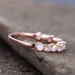 Band Rings Vagzeb New Opal Wedding Ring Rose Gold Colour Zircon Vintage Opal Engagement Rings for Women Jewellery R230719