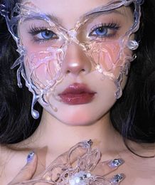 Other Cos Future Science Technology Shaped Butterfly Bone Mask Prom Makeup Transparent Cover Face Party Resin Jewellery Gift 230718