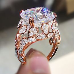 Huitan Creative Hollow Design Gorgeous Cubic Zirconia Rings for Women Rose Gold Color/Silver Colour Wedding Party Trendy Jewellery