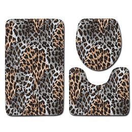 Fashion Leopard Pattern 3pcs Bath Mats Bathroom Toilet Rug Carpet Flannel Non-slip Bathroom Decor Faux Animal Fur Bath Mat Sets 21279C