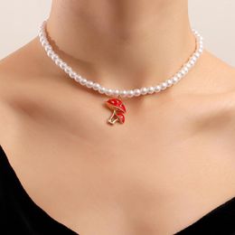 Pendant Necklaces Trendy Imitation Pearl Red Mushroom Necklace Women Simple Creative Clavicle Party Wedding Chokers Jewellery