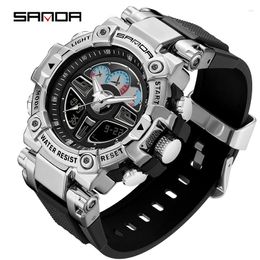 Wristwatches SANDA Watches For Men Waterproof Clock Automatic Hand Lift Lamp Dual Display Wristwatch Countdown Quartz Military Sport Watch