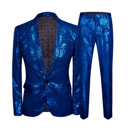 Men's Tracksuits Suit Spring And Autumn Gem Blue Rose Printed Flower Design Fashion Trend Stage Party Slim Plus Size 230719