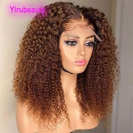 Peruvian Virgin Human Hair 1B 30 Ombre Colour Kinky Curly 4X4 Lace Wigs Part 10-32inch 150% Density 180% 210%227F