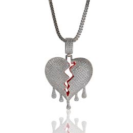 Fashion Broken Heart Pendant Necklaces Full Rhinestone Shining Boys Rock Rapper Necklace Tennis Chain Mens Hip Hop Jewellery For Gif311z