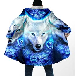 Men's Wool Blends Psychedelic Wolf 3D All Over Printed Fashion Winter Men/Women Hooded Cloaks Fleece Wind Breaker Unisex Casual Warm Overcoat HKD230718