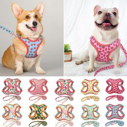 Dog Collars Leashes Flower Print Harness Leash Reflective Pet Puppy Vest Adjustable for Small Medium Large Dogs Chihuahua Bulldog 230719