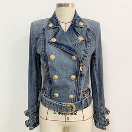 Women's Jackets Y2k Punk High Street Designer Fashion Denim Zippers Lion Buttons Biker Motorcycle Jeans Jacket Coat Outwear Top