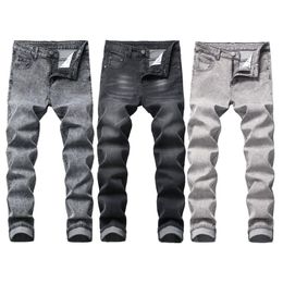 Men's Jeans Motorcycle Men Bleached Vintage Washed Denim Destroyed Skinny Pencil Pants In 3 Colors Gray291F