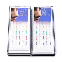 316L stainless steel hoop nose ring 40pcs each box CZ gemstone body Jewellery piercing nose stud gold nose rings309A