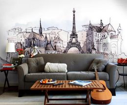 Wallpapers Bacal Custom European Hand-painted Foreign Tourism Fashion Stickers Tower Watercolour Mural Papier Peint Decor 3D Wallpaper