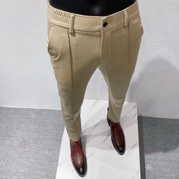 Men's Suits Men Straight Casual Pants 2023 Summer Korean Elastic Waist Slim Fit Business Office Solid Suit Male Streetwear 36-28