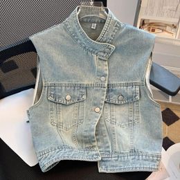 Women's Vests Tinomiswa Denim Waistcoat Women Solid Color Stand Collar Buttons Up Casual Vintage Vest Female Arrival 2023 Chic Tops Ropa