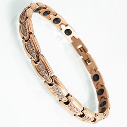 Bangle Healthy Germanium Magnetic Therapy Girls Bracelet Rose Gold Plated Stainless Steel Cubic Zirconia Wrist Bracelet for Women 230718