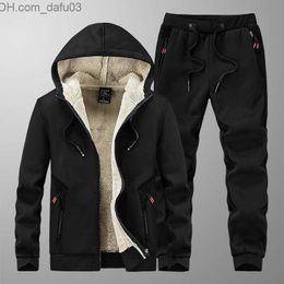 Men's Tracksuits Men's suit jacket+pants warm fur Winter sports sweater cashmere track suit men's suit wool thick hooded brand casual track suit Z230719