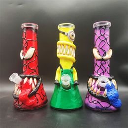 25CM 10 Inch Handy Bong Glass Bong Water Pipe 3D Red Blue Yellow Monsters 5MM Thickness Glass Bongs Thick Beaker Smoking Bubbler Dab Rig