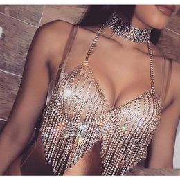 Sexy Women Nightclub Bling Rhinestones Party Body Chain Jewelry Bikini Waist Gold Belly Beach Harness Slave Necklace Bra Cami Tops251N