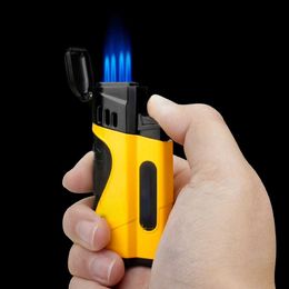Cigar Cigarette Tobacco Lighter 4 Torch Jet Flame Refillable With Punch Smoking Tool Accessories Portable with Gift Box D4TP