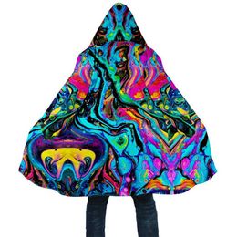 Men's Wool Blends 2021 Winter Mens Cloak Psychedelic Tie-dye Art 3D full Printing Fleece Hooded Coat Unisex Casual Thick Warm Cape coat PF57 HKD230718