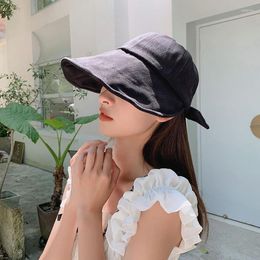 Wide Brim Hats Women's Big UV Protection Fisherman Hat Bow Tie Sunscreen