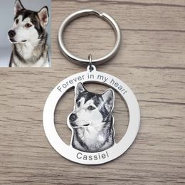 Keychains Lanyards Custom Po Engraved Keychain Personalised Picture Keyring Personalised Memorial Key Chain Your Dog Pet Portrait Customise Gift 230718