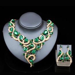 Luxurious Wedding Jewellery Sets Big Rhinestone Crystal Statement Bridal Gold Necklace Earrings Sets Christmas Gift for women217B