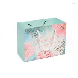 Gift Wrap 20 Pcs Kraft Paper Bag With Handle Flowers Bridge Handbag Packaging Wedding Home Party Desserts Colourful Printing