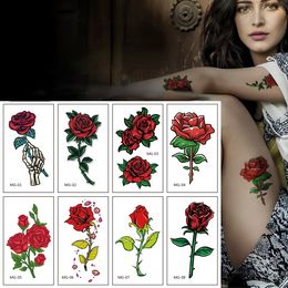 8Pcs Sexy Flower Waterproof Temporary Tattoo Sticker Chest Rose Flash Tatoo Woman 3D Body Art Wrist Ankle Clavicle Fake Tatto