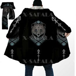 Men's Wool Blends Thick Warm Hooded Cloak for Men Symbol Viking Tattoos Armor Overcoat Coat 3D Print Windproof Fleece Cape Robe Hooded Blanket-5 HKD230718