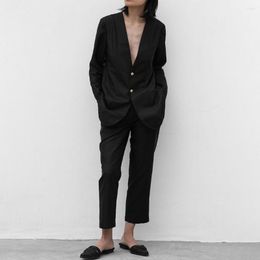 Women's Two Piece Pants Fashion Black Women Pant Suit V -Neck Long Sleeve Single Breasted Jacket Blazer And Straight Trouser Ladies Casual 2