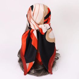 Scarves Faux Twill Silk Scarf Man Women Fashion Geometric Shawl Square Hijab 90 90cm