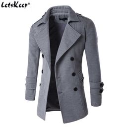 Men's Wool Blends Letskeep NEW Men's Spring Autumn Overcoat for man wool blends double breasted peacoat trench coat men Slim fit ZA193 HKD230718