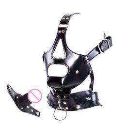 Leather Fetish Headgear BDSM Bondage Mask Hood Restraint Adult Cosplay Female Man Toy 210722249y