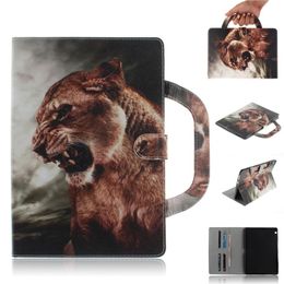 Tablet Case For Huawei MediaPad T3 10 9 6 AGS-L09 AGS-L03 Handle Flip Cover Stand Leather Wallet Coloured drawing Tiger Lion265C