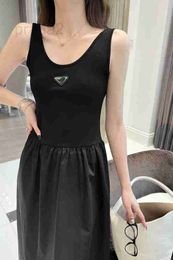 Urban Sexy Dresses designer Letter Triangle Label Pure Cotton U-Neck Tank Top Sleeveless Black Women's Dress Back Open Long Showcases Body Shape RWP7