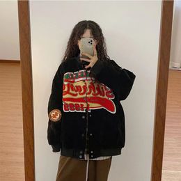 Women's Jackets Corduroy letters embroidered baseball jacket American style national trend autumn and winter couple loose cotton coat 230719