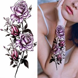 1pc Flower Rose Women Waterproof Temporary Tattoos Stickers Arm Sleeves Art Sexy Colorful Transfer Washable