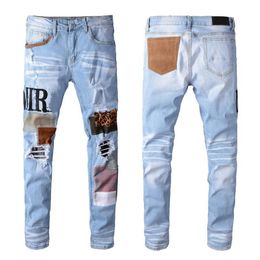 Top High Quality Designer Mens Jeans Motocycle Ripped Holes Luxury Brand Denim Pants Streetwear Casual Men Jean257M