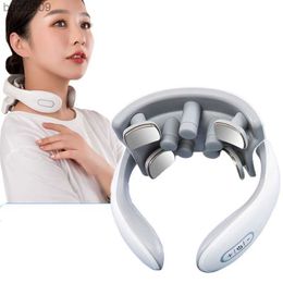 Electric Smart Neck Massager Vibration Pulse Cervical Device USB Rechargeable Heating Voice Neck Back Massage Pain Relief Relax L230520