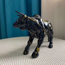 Decorative Objects Figurines 28.5cm Resin Paint Bull Statues Feng Shui Luxury Modern Design Home Decor Art Miniature Sculptures Collection Objects 230718
