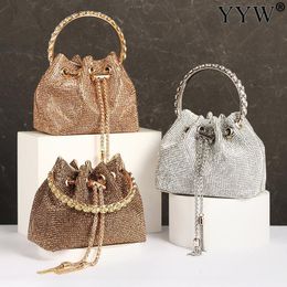 Evening Bags Fashion Women Bucket Shoulder Bag With Rhinestone Evening Bag For Ladies Party Wedding Purse Girl Handbag Female Clutches Bolsos 230718