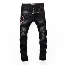 PINK PARADISE PLEIN Classic Fashion Man Jeans Rock Moto Mens Casual Design Ripped Jeans Distressed Skinny Denim Biker PLEIN Jeans 226p