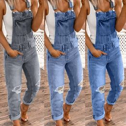 Women's Jumpsuits Rompers Denim Bib Jumpsuit Women Ripped Slim Fit Jumpsuits Casual Fashion Overalls Female Ripped Jeans Washed Rompers Streetwear 230719