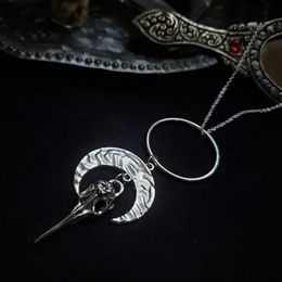 Morrigan Moon Goddess Crow Skull Necklace Gothic R Jewellery Pagan Celestial Witch Women Gift 2021 Pendant Fashion Long Necklaces2115