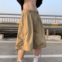 Men's Shorts Summer Cargo Tooling American Khaki Causal High Street Loose Big Pocket Wide-leg Six-point Pants Male Clothes