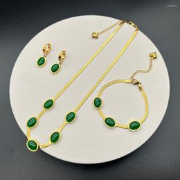 Chains Oval Green Necklaces Bracelets Earrings Zircon Charm Thick Chain Choker For Women Stainless Steel Fashion Fine Jewellery