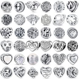 Loose Gemstones 925 Sterling Silver Family Forever Love Angel Heart Hollow Simple Beads Fit Original Charm Bracelet DIY Jewellery