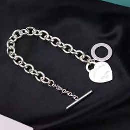 S925 Sterling Silver TIF Fashion Original Heart-Shaped Female T-button Lovers Bracelet Valentine's gift268L