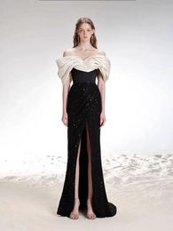 Sexy Mermaid Evening Dresses White and Black Prom Gowns Sexy Side Split Long Runway Gowns